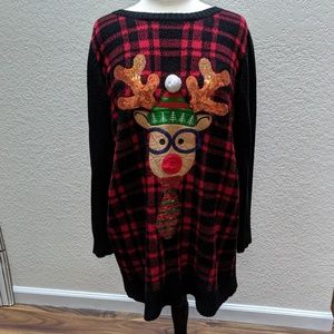 Red plaid Christmas sweater w/reindeer! Sz XL.